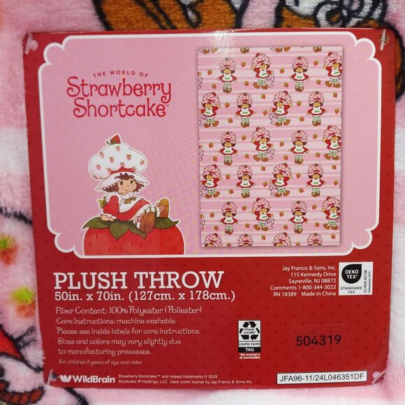 Strawberry Shortcake Plush Throw Blanket 50"x70" Pink White Striped Polyester - Picture 4 of 12